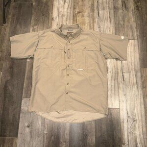 Drake Shirt Mens Large Tan Brown Short Sleeve Button Down Vented Hunting Outdoor
